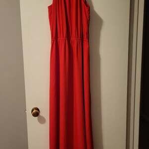 Gianni Bini Neon Coral Spaghetti Strap Pleated Maxi Dress